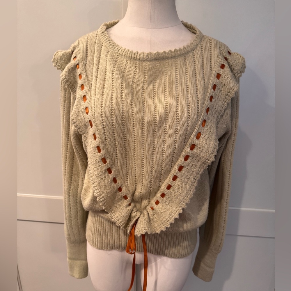 Cream Sweater with Orange Accents